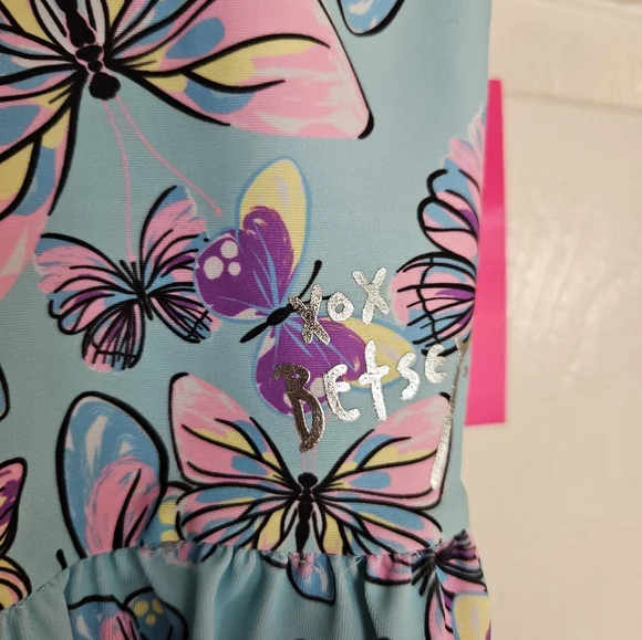 Betsey Johnson Pink Blue Girls Kids Toddler Size T2 Butterfly Swimsuit Sequins - Picture 7 of 9
